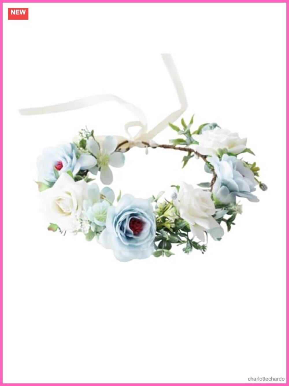 Bridal Flower Crown Floral Halo Headband Hair Wreath Ribbon Ties
